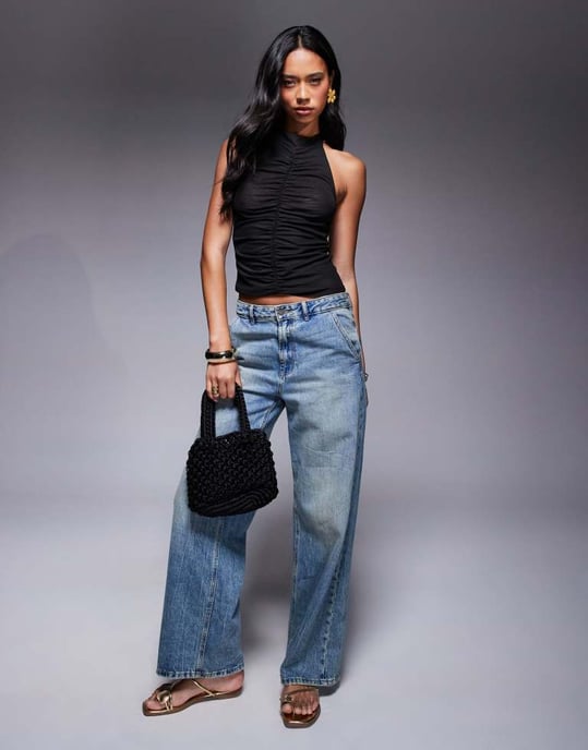 ASOS DESIGN genomskinlig mesh rynkad höghalsskjorta i svart - Image 2