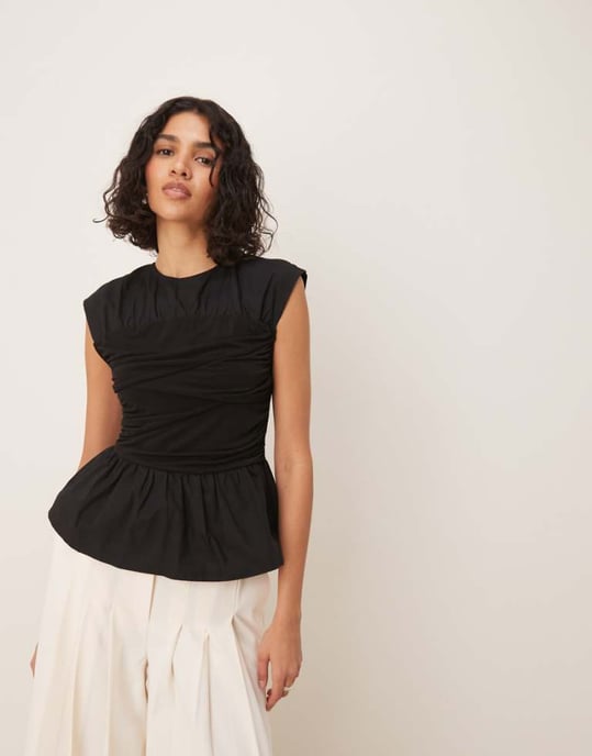 ASOS DESIGN vävd mix bandage topp med rynkedetalj i svart - Image 1