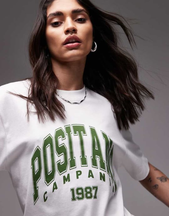 Topshop grafisk Positano premium bas-t-shirt i vit - Image 3