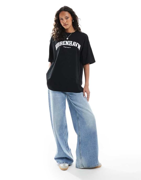 JJXX oversized t-shirt med Köpenhamn tryck i svart - Image 3