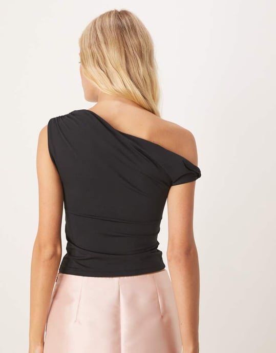 Gina Tricot off-shoulder slinky jersey-topp i svart - Image 3