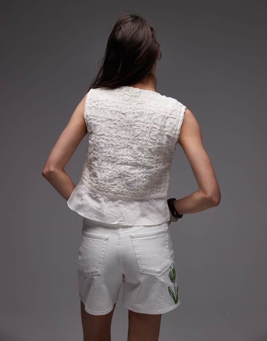 Topshop korshatch ärmlös topp i elfenben - Image 4