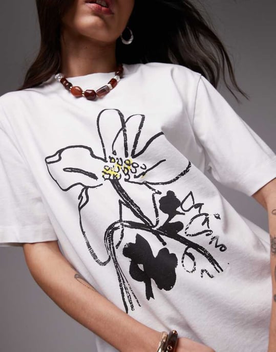 Topshop grafisk blommig premium basic t-shirt i vitt - Image 3