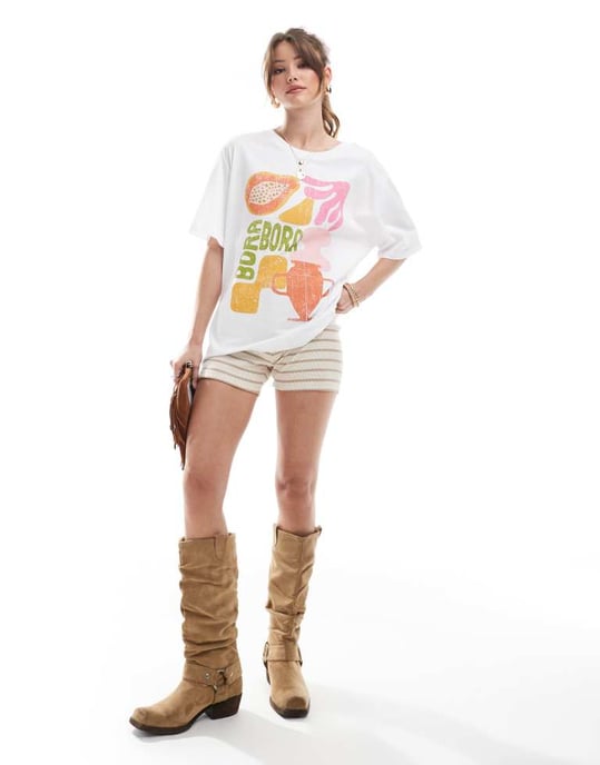 ONLY Bora Bora grafisk oversized t-shirt i vitt - Image 2