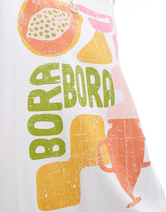 ONLY Bora Bora grafisk oversized t-shirt i vitt - Image 3