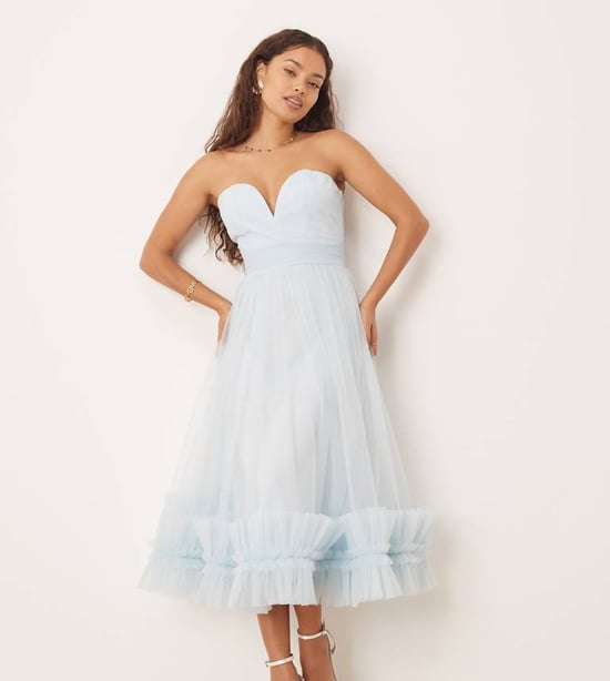 Lace & Beads Petite korsett tulle volang nederdel midaxi klänning i himmelsblå - Image 1