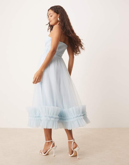 Lace & Beads Petite korsett tulle volang nederdel midaxi klänning i himmelsblå - Image 4