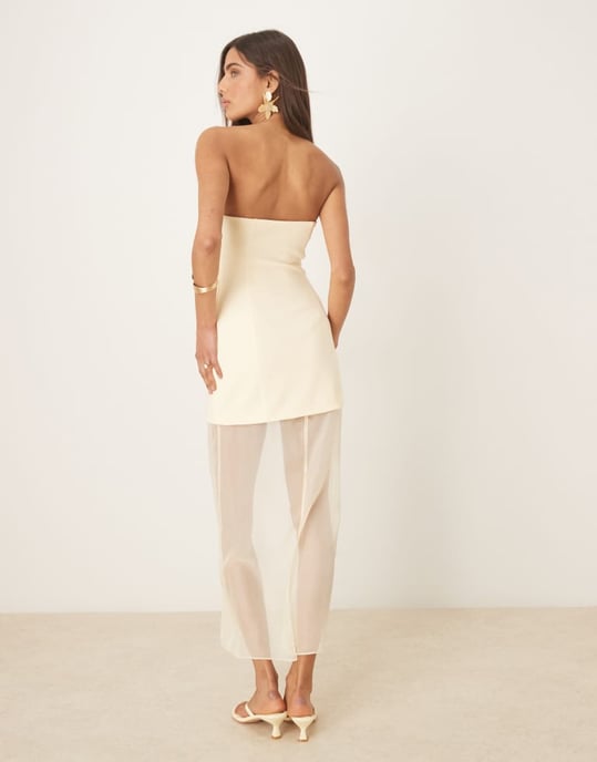 Forever New drop hem sheer midaxi dress in lemon drop - Image 3