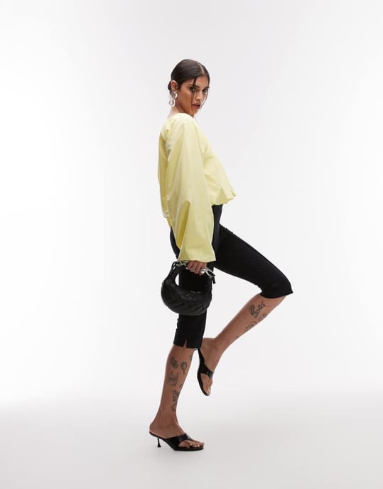 ASOS DESIGN blus med volym och bubbelkjol i citron - Image 2