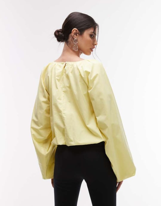 ASOS DESIGN blus med volym och bubbelkjol i citron - Image 3