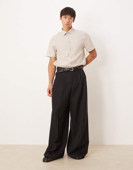 ASOS DESIGN formell linneblandning regular skjorta i sten - Image 2