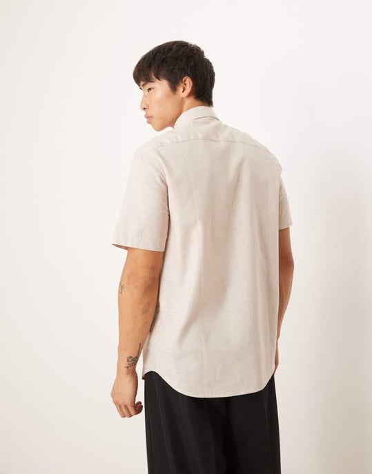 ASOS DESIGN formell linneblandning regular skjorta i sten - Image 4