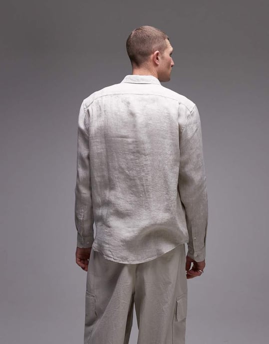 ARKET regular fit linne skjorta i beige - Image 3