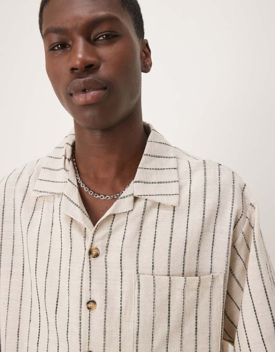 ASOS DESIGN oversize boxy skjorta med ekru- och mörkgrön rand - Image 2