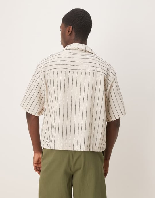ASOS DESIGN oversize boxy skjorta med ekru- och mörkgrön rand - Image 4