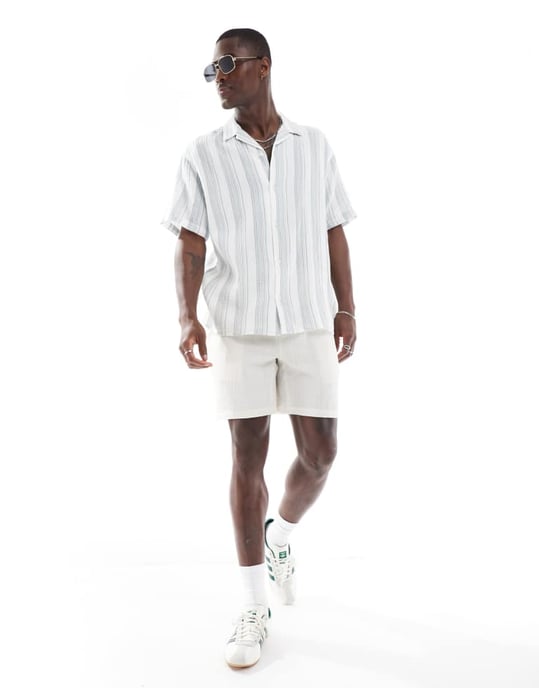 Jack & Jones revere krage skjorta i blå texturerad rand - Image 2