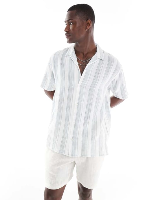 Jack & Jones revere krage skjorta i blå texturerad rand - Image 3