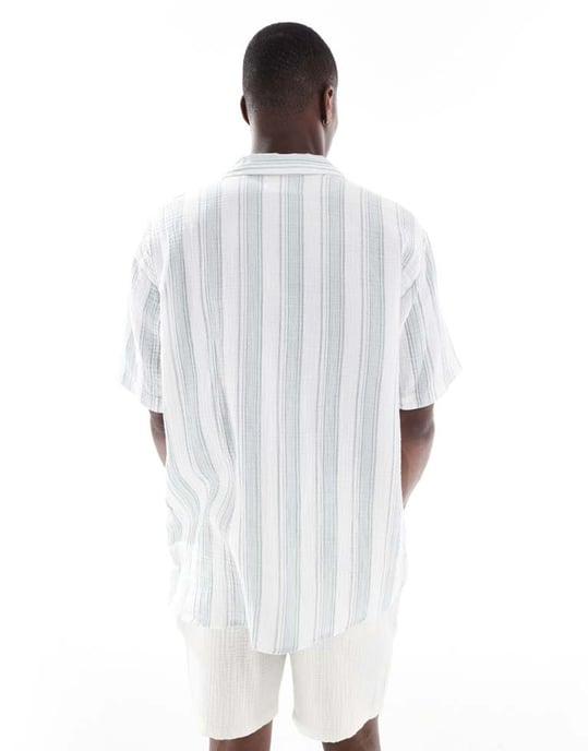 Jack & Jones revere krage skjorta i blå texturerad rand - Image 4