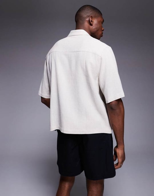ASOS DESIGN boxig skjorta i linneblandning i sten - Image 2