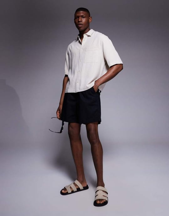 ASOS DESIGN boxig skjorta i linneblandning i sten - Image 3
