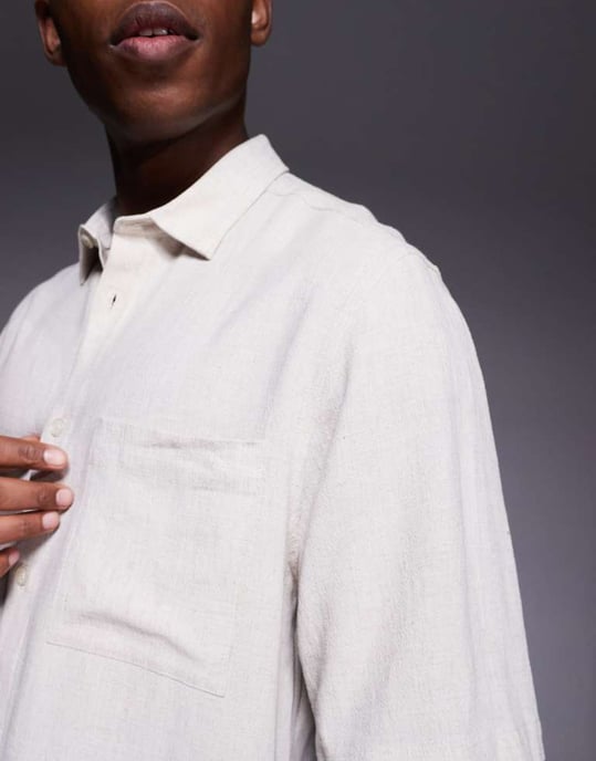 ASOS DESIGN boxig skjorta i linneblandning i sten - Image 4