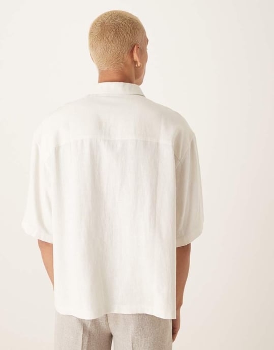 ASOS DESIGN boxig oversized linneblandning skjorta i vitt - Image 2