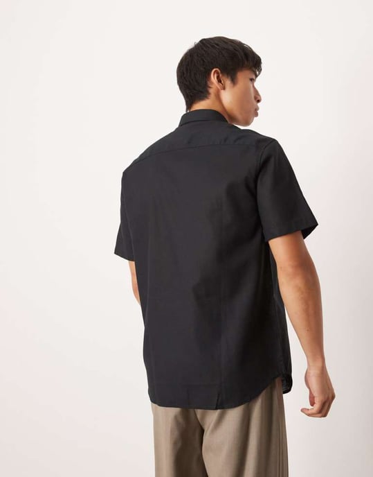 ASOS DESIGN formell linneblandning regular skjorta i svart - Image 3
