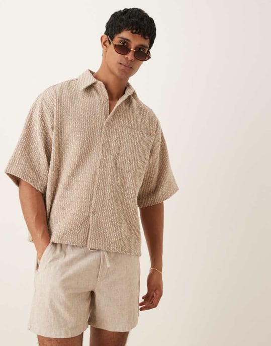 ASOS DESIGN strukturerad kortärmad skjorta i hessian - Image 1