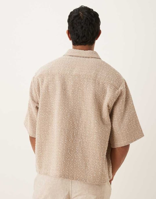 ASOS DESIGN strukturerad kortärmad skjorta i hessian - Image 3