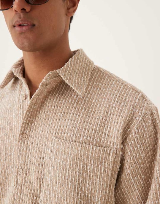 ASOS DESIGN strukturerad kortärmad skjorta i hessian - Image 4