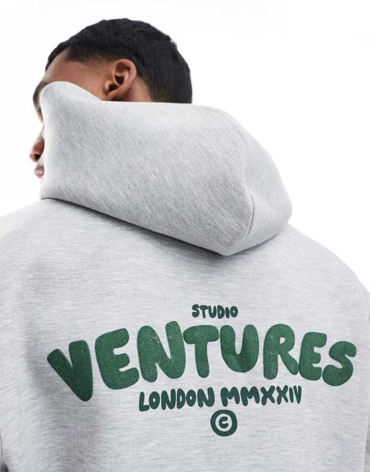 ASOS DESIGN oversized boxig scuba-typ tyg hoodie med textgrafik i grå - Image 4