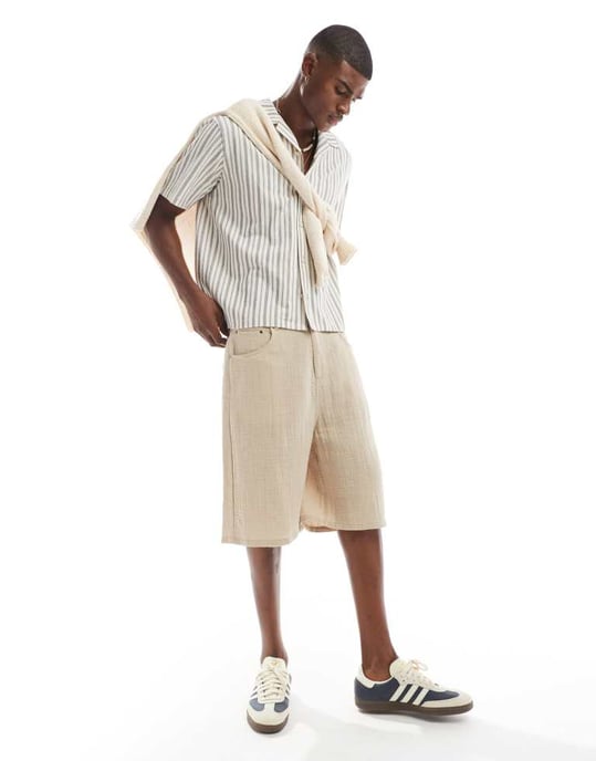 Jack & Jones Premium skjorta med revärkrage i krämfärgad marinrand - Image 3