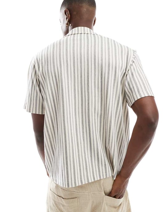 Jack & Jones Premium skjorta med revärkrage i krämfärgad marinrand - Image 4