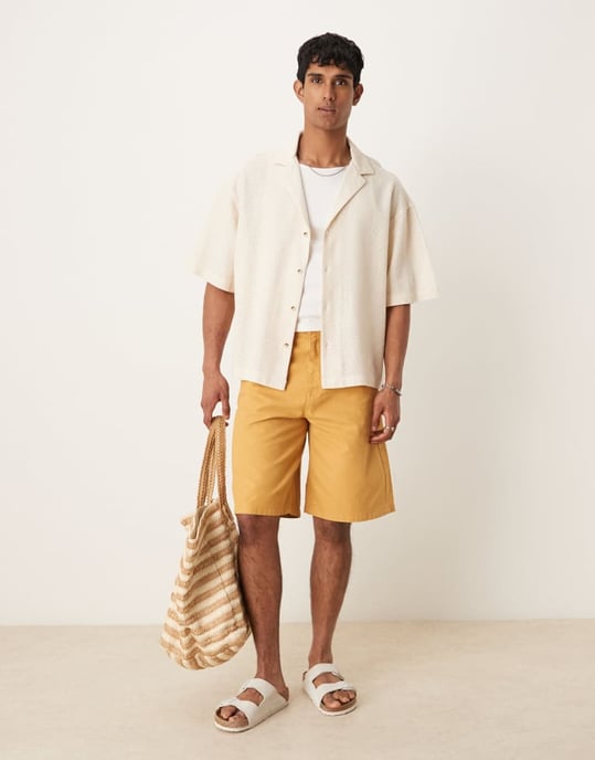 ASOS DESIGN boxig oversized texturerad skjorta i sten - Image 2