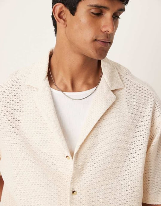 ASOS DESIGN boxig oversized texturerad skjorta i sten - Image 3