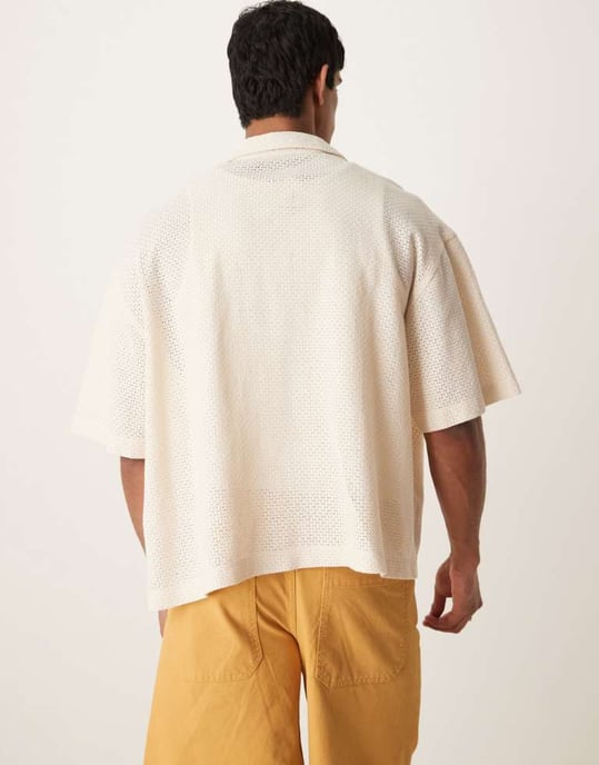 ASOS DESIGN boxig oversized texturerad skjorta i sten - Image 4