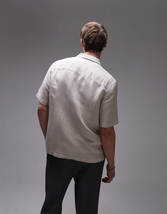 Topman regular fit kortärmad skjorta i linneblandning i stenfärg - Image 4