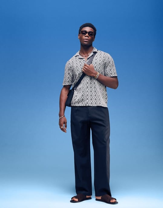 Hollister kortärmad virkade kontrast crossover skjorta i svartmix - Image 2