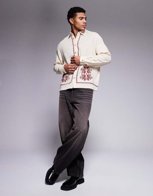 ASOS DESIGN boxig texturerad skjorta med kanttryck - Image 2