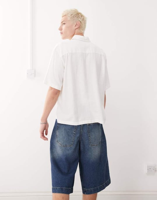 Weekday linen oversized boxy fit short sleeve shirt in off-white - Image 3