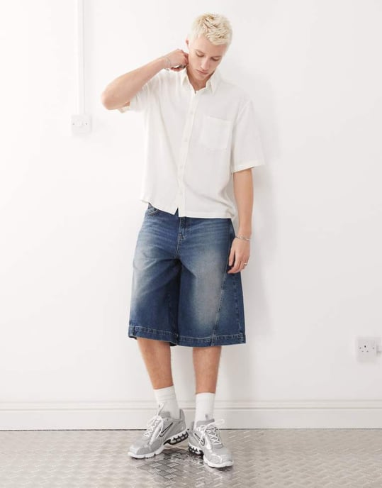 Weekday linen oversized boxy fit short sleeve shirt in off-white - Image 4