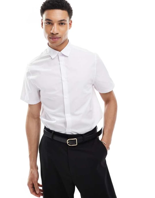 ASOS DESIGN formell lättstruken regular skjorta i vitt - Image 1