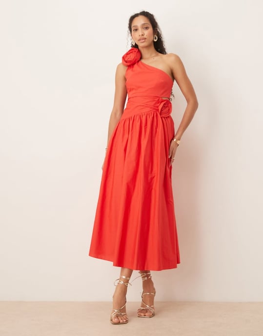 Forever New cut-out rosette cotton dress in red - Image 1