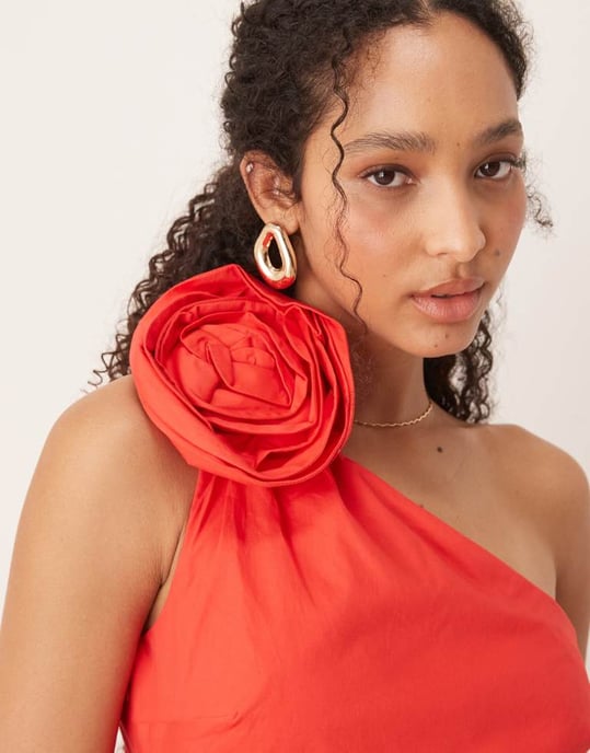 Forever New cut-out rosette cotton dress in red - Image 2