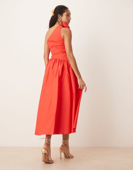 Forever New cut-out rosette cotton dress in red - Image 3