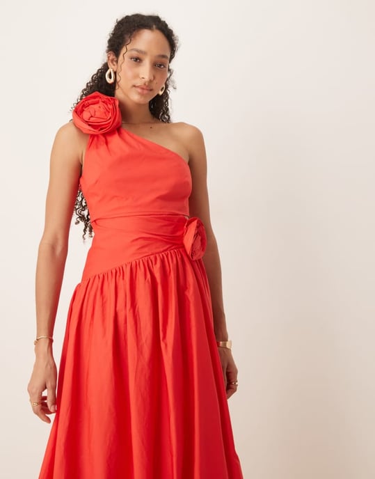 Forever New cut-out rosette cotton dress in red - Image 4