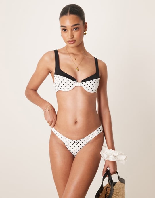 Free Society polka dot high leg bikini bottom in white - Image 1