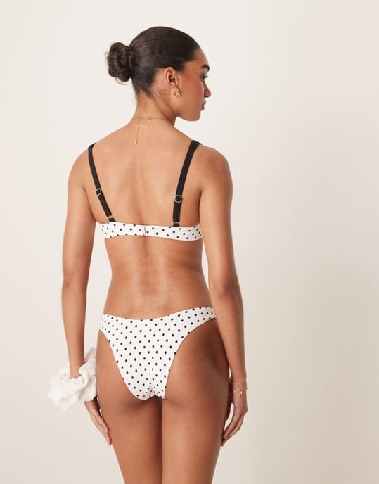 Free Society polka dot high leg bikini bottom in white - Image 3