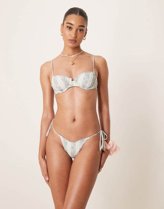 Wild Lovers Milkshake tie side bikini bottom in blue multi - Image 4