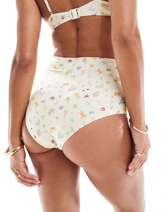 ASOS DESIGN Kellie high waist bikini bottom in doodle print - Image 2